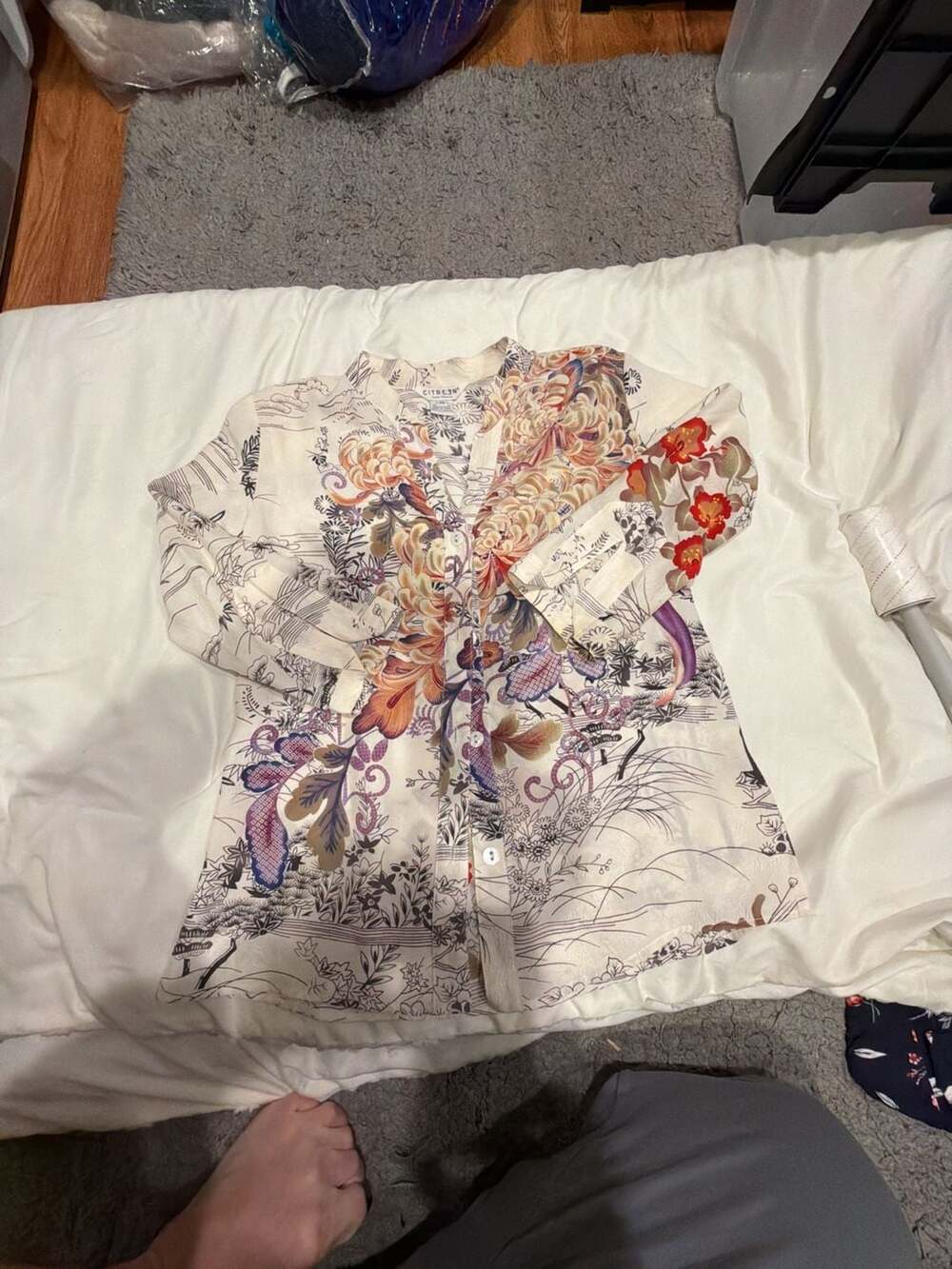 Citron Santa Monica Floral Print Silk Button Down Shirt XS